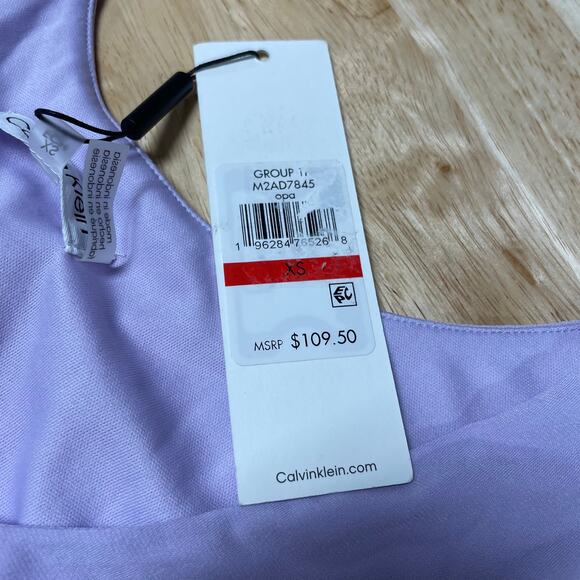 Calvin Klein NWT Solid-Hued Ruffle A-Line Midi Dress Size XS Opal Purple Chiffon - Picture 5 of 8